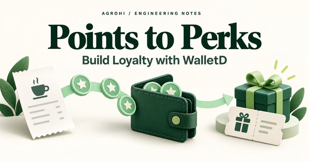 Purchase receipt sending loyalty points into a wallet and onward to a gift reward, illustrating a WalletD loyalty system.